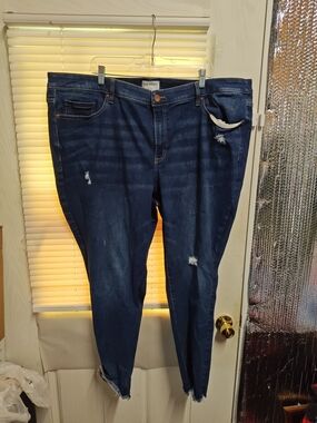Lane Bryant Mid-Rise Skinny Dark Blue Distressed Jeans